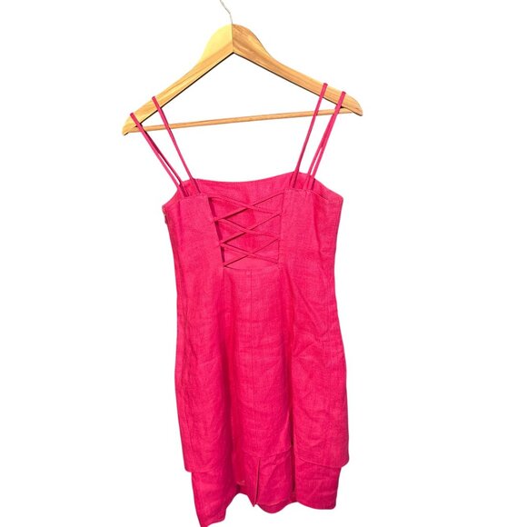 Kamisato Fuchsia Linen Strappy Dress Size 4 Made In USA - Picture 3 of 7